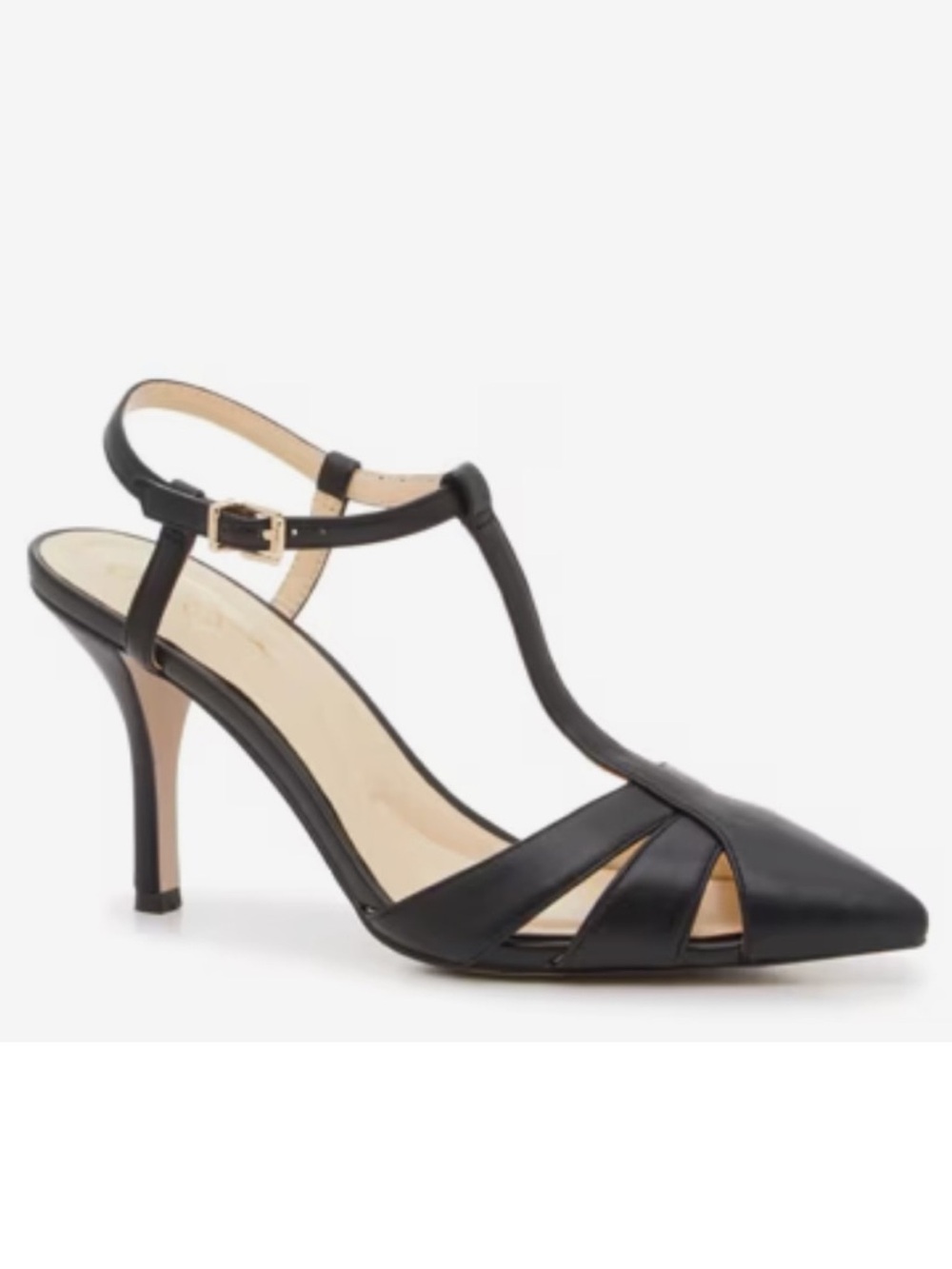 Jessica Simpson Marlowe Black T-Strap Pointed Toe Slingback Heels Sz 7.5